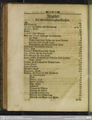 Register der merckwürdigsten Sachen