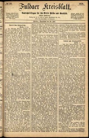 Erste Ausgabe vom Samstag, den 22. Juli 1876.