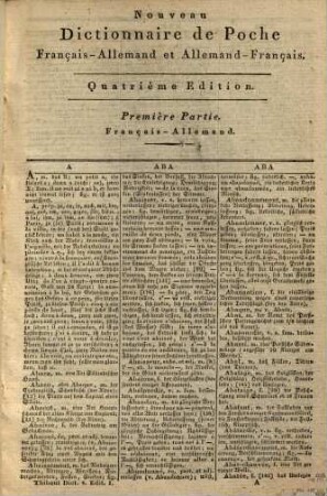Nouveau dictionnaire de poche français-allemand et allemand-français, 1. Français-Allemand