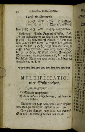 IV. Multiplicatio, oder Multipliciren.