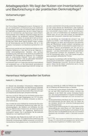 Arbeitsgespräch: wo liegt der Nutzen von Inventarisation und Bauforschung in der praktischen Denkmalpflege?