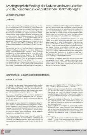 Arbeitsgespräch: wo liegt der Nutzen von Inventarisation und Bauforschung in der praktischen Denkmalpflege?