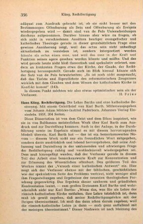 356-357 [Rezension] Küng, Hans, Rechtfertigung