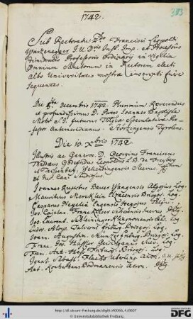 [fol. 303] Rektorat Franz Leopold Weizenegger 1742/43