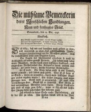Neun und funfzigstes Stück. Sonnabend, den 29. Dec. 1736.