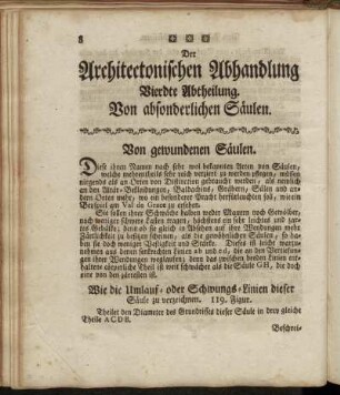 Der Architectonischen Abhandlung Vierdte Abtheilung. Von absonderlichen Säulen.