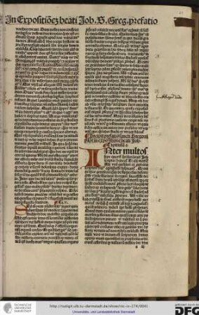 Incipit prefatio sancti Gregorii pape in expositione beati Job.