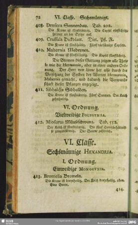 VI. Classe. Sechsmännige. Hexandria