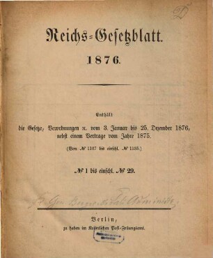 Reichsgesetzblatt. 1876