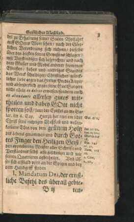 I. Mandatum Dei, der ernstliche Befehl überall gebietenden Gottes