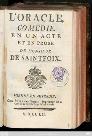 L' Oracle : Comédie En Un Acte Et En Prose