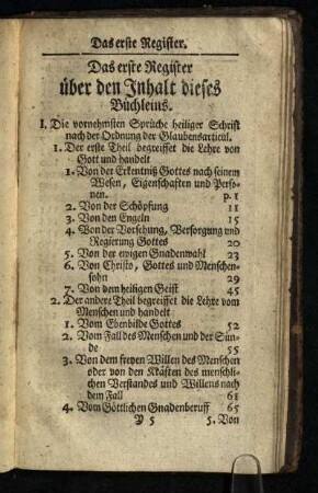 Das erste Register ueber den Inhalt dieses Buechleins
