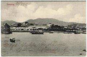 Panorama von Penang, Postkarte von der parlamentarischen Studienreise nach Ostasien des Reichstagsabgeordneten Dr. Georg Lucas