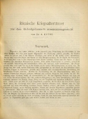 Römische Kriegsaltertümer : für den Schulgebrauch zusammengestellt