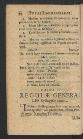 Caput V. Regulae Generales Syllogismorum.