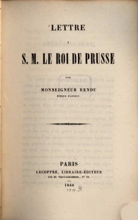 Lettre à sa majesté le roi de Prusse