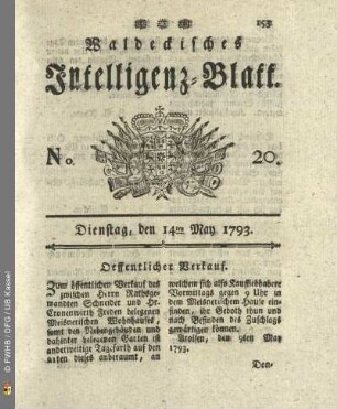No. 20. Dienstag, den 14ten May 1793