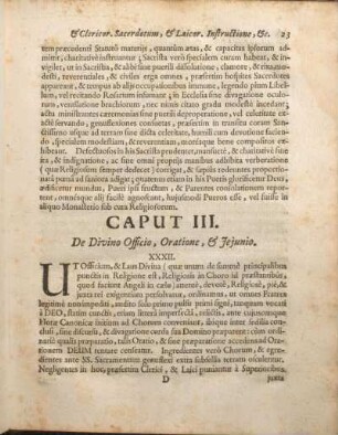 Caput III. De Divino Officio, Oratione, & Jejunio.