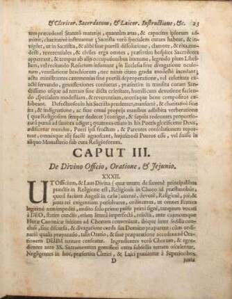 Caput III. De Divino Officio, Oratione, & Jejunio.