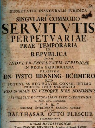 Dissertatio Inavgvralis Ivridica De Singvlari Commodo Servitvtis Perpetvariae Prae Temporaria In Repvblica