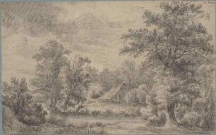 Baumreiche Landschaft, vorn Wasser