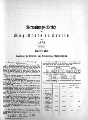 No. XVII. Bericht der Deputation für Gewerbe- und Niederlassungs-Angelegenheiten