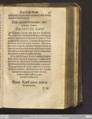 Eynen Kopff eynes wilden Thiers haben. Das XXXIX. Capitel.