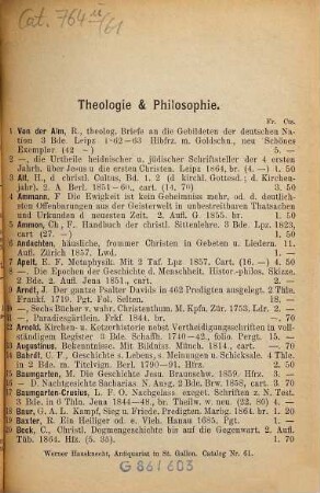 Antiquarisches Verzeichniß von Werner Hausknecht in St. Gallen. 61. [ca. 1884]