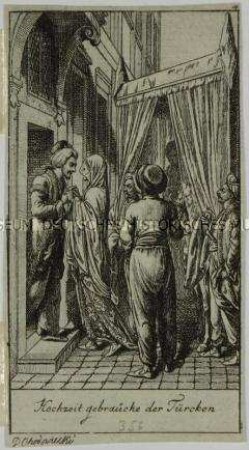 Illustrationsfolge "Hochzeits-Gebräuche bei verschiedenen Völkern", Blatt 4 (von 12) - erschienen im "Gothaischen Hofkalender" 1781