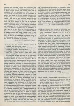 182-183 [Rezension] Hasse, Heinrich, Schopenhauers Erkenntnislehre als System einer Gemeinschaft des Rationalen und Irrationalen