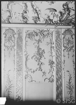 Potsdam, Stadtschloss, Konzertzimmer Friedrich II., R.:10, Detail der Westwand und Deckendetail.