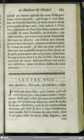 Lettre DXCIL. Aux Rochers, Mécredi, 26. Octobre, 1689