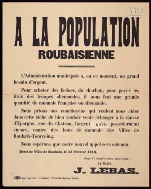 "A la Population Roubaisienne"