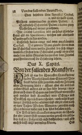 Das X. Capitel. Von der fallenden Kranckheit – Das XIX. Capitel. Vom Nasen-Bluten