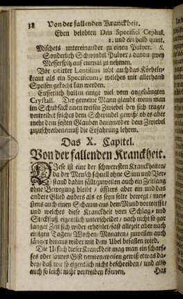 Das X. Capitel. Von der fallenden Kranckheit – Das XIX. Capitel. Vom Nasen-Bluten