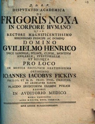 Disp. acad. de frigoris noxa in corpore humano