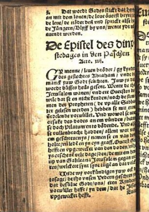 De Epistel des dinxstedages in den Paschen Acto. xiij. [Euangelion des dinxstedages in den Paschen. Luce am 24. Cap.]