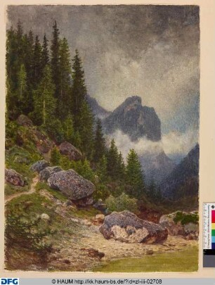Gebirgslandschaft mit Felsen und Bäumen