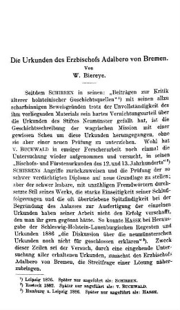 Die Urkunden des Erzbischofs Adalbero von Bremen