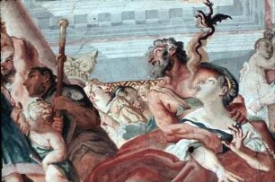 Der Heilige predigt vor Pilgern und Hilfesuchenden, verschenkt seinen Besitz und erhält aus dem Himmel den Auftrag zur Ordensgründung