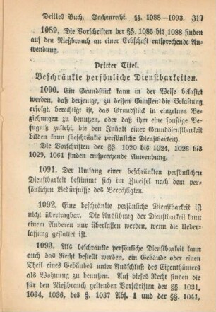Dritter Titel. Beschränkte persönliche Dienstbarkeiten