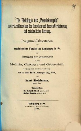 Die Histologie des "Pseudoknorpels" in der Achillessehne des Frosches und dessen Veränderung bei entzündlicher Reizung