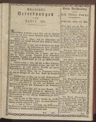 Allerhöchste Verordnungen vom Jahre 1784