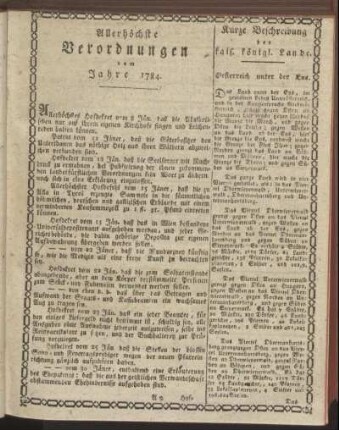 Allerhöchste Verordnungen vom Jahre 1784