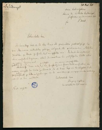 Brief vom 20. November 1850