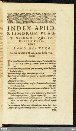 Index Aphorismorum Plautinorum