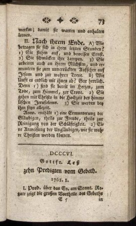DCCCVI. Zehn Predigten vom Gebeth.