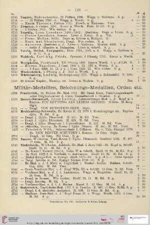 Militär-Medaillen, Belohungs-Medaillen, Orden etc (Nr. 5729 - 5860)