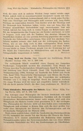 223-225 [Rezension] Schöndorfer, Ulrich, Philosophie der Materie