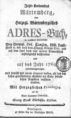 1769: Württembergisches Adressbuch, 1769